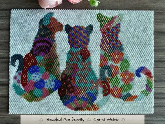Patchwork Cats, PDF Pattern Download, Peyote Stitch Beading