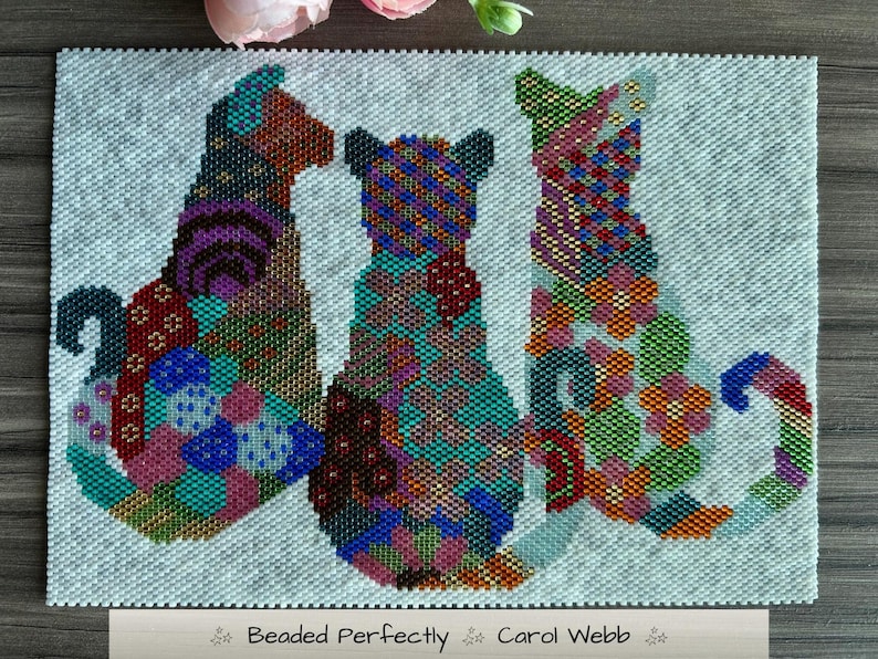 Patchwork Cats, PDF Pattern Download, Peyote Stitch Beading image 2