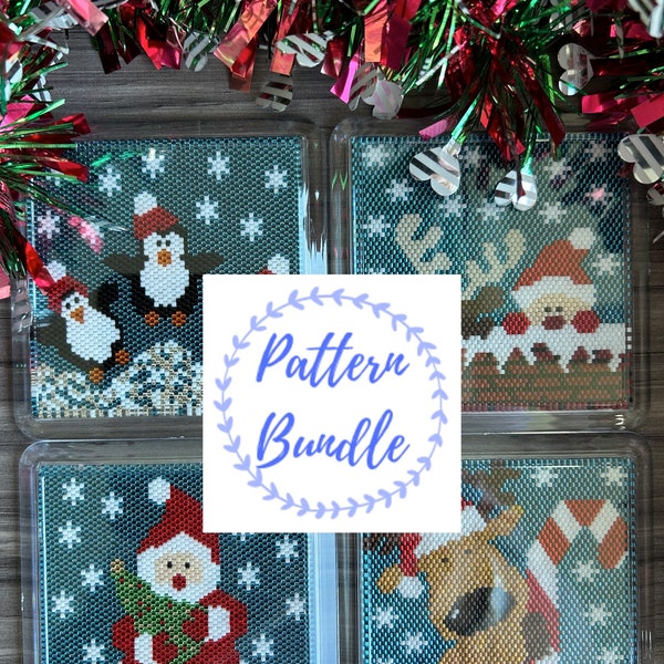 Lot de sous-verres de Noël, téléchargement de patrons PDF, broderie perlée au point peyotl