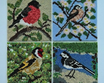 Countryside Birds Coasters, PDF Patterns Download, Peyote Stitch Beading