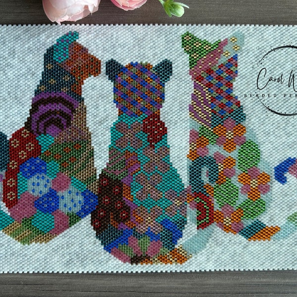 Patchwork katten, PDF-patroon downloaden, Peyote Stitch kralen