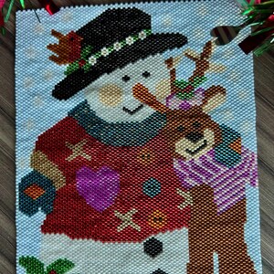 Snowman Hug, Peyote Stitch Beading, PDF Pattern Download