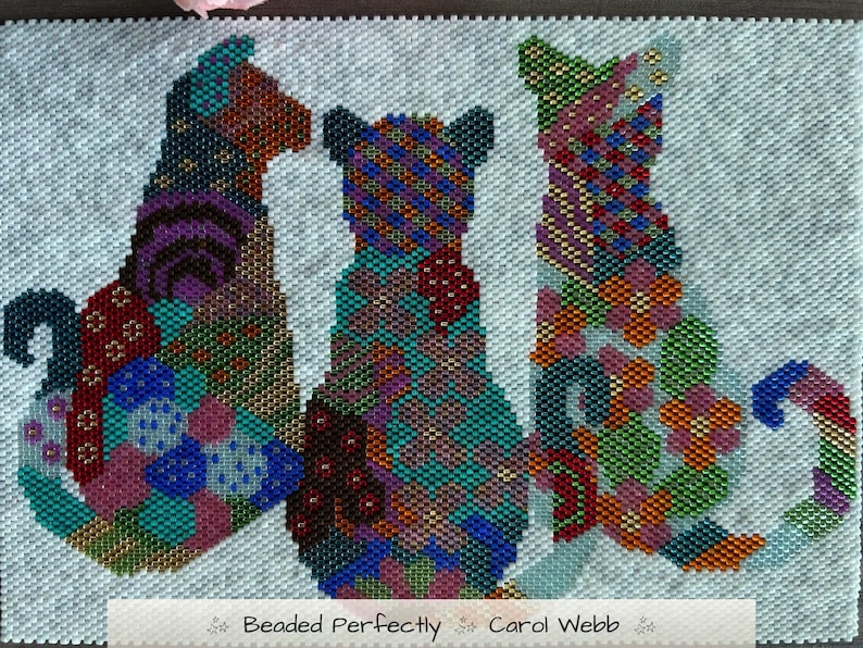 Patchwork Cats, PDF Pattern Download, Peyote Stitch Beading image 3