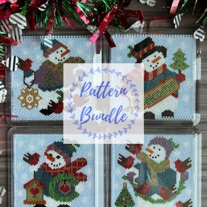 Snowmen Coaster Bundle, PDF Patterns Download, Peyote Stitch Beading