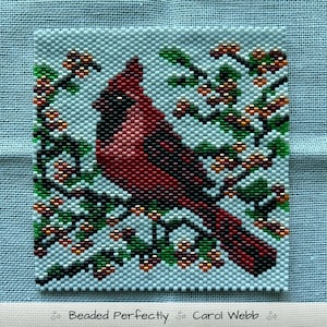 Cardinal, Coaster, Peyote Stitch Beading, PDF download pattern