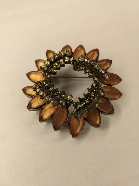 VINTAGE 4-sided brooch in topaz, green and irides… - image 4
