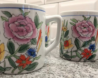 SET OF 6 Coffee/Tea Mugs, Vintage, Spring Flowers on a White Background, by IDG, Matching Mugs/Cups, 10 oz, Gift for Mom