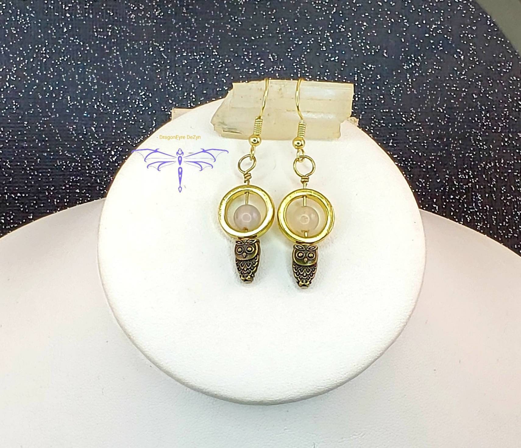 Owl earrings, owl jewelry, owl lover gift, agate stone, bird lover gift, raptor earrings, stone earr