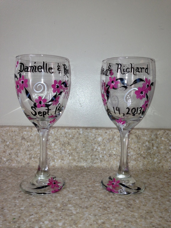 Pintado A Mano De Copas De Vino Para Los Novios Etsy