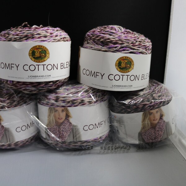 Lion Brand Comfy Cotton Blend, New Yarn, color: Blueberry Muffin, 392 yards, #3 weight, Large 7 oz Skein,  50/50 Cotton/Polyester