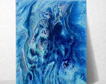 8 x 10 Deep Sea, Abstract Blue & Silver Ocean Art, Original Painting on Canvas