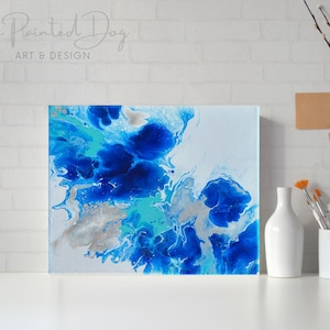 8 x 10 Blues Splash Abstract Art Painting on canvas
