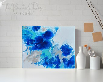 8 x 10 Blues Splash Abstract Art Painting on canvas