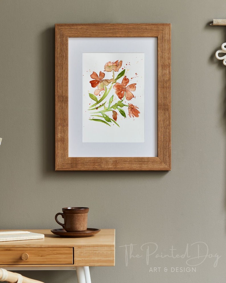 Original Watercolor Painting Hand-painted Rustic Orange Flowers Botanical Floral Bouquet Art Watercolor Illustration Wall Decor 9x12 image 4