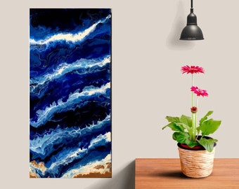 Blue Tide Abstract Art Painting 10 x 20