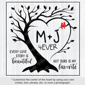 Chérie arbre SVG, PNG, SVG de la Saint-Valentin, oiseaux d'amour, Silhouette d'arbre, cadeau d'anniversaire, cadeau de mariage, cadeau de Saint Valentin, coeur arbre