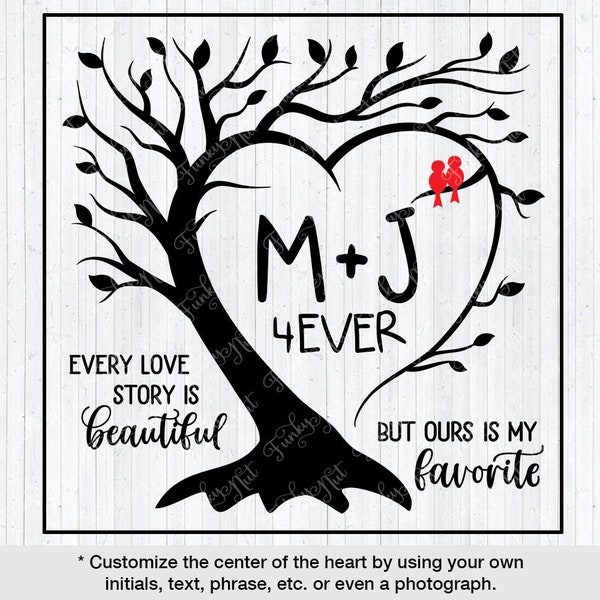 Sweetheart Tree SVG, PNG, Valentine SVG, Love Birds, Tree Silhouette, Anniversary Gift, Wedding Gift, Valentines Day Gift, Heart Tree