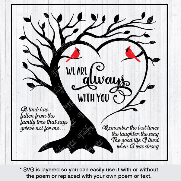 2 Cardinals Memorial Tree SVG, PNG, We are Always with You, Heart Tree, Red Cardinal, Memorial Gift, Memorial Printable, Cricut Cut File
