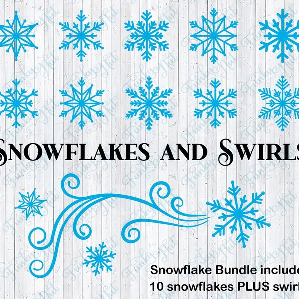 Snowflake SVG Bundle, Snowflakes and Swirls, Snowflake PNG Bundle, Winter DIY Projects, Cricut Holiday Snowflakes, Swirls With Snowflakes