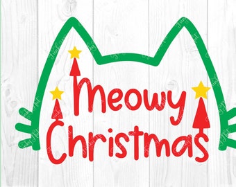 Meowy Christmas, SVG, PNG, EPS, digital file, instant download, Christmas, Cat, Kitten