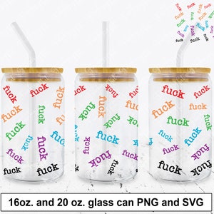F-Word Libbey Glasdose, 16 Unzen und 20 Unzen SVG geschnittene Datei, PNG Sublimation Wrap, Glasdose Ficken Design, ungeeignete Glasdose, Regenbogen Ficken SVG