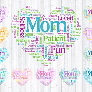 Word Cloud Mom Bundel SVG, PNG, Heart Shaped Word Cloud, Afdrukbaar Moederdag Cadeau, Moederdag Word Cloud, Moederdag Sublimatie
