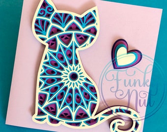 Layered Cat SVG, PNG, EPS, 3D Layered Cat, Layered Cat Mandala, Layered Cat Craft, Cat Paper Craft, Cat Card Craft