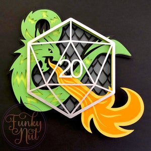 Dragão em camadas SVG, PNG, Dragão 3D em papel, D20 em camadas, Dungeons & Dragons, Dragão DnD em camadas, Caixa de sombra DnD, Decoração de dragão D20 SVG