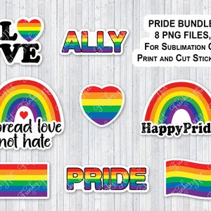 Autocollants de fierté PNG, Imprimer et couper des autocollants de fierté, Répandre l’amour pas la haine, Arc-en-ciel, Sublimation de fierté, Ensemble d’autocollants de fierté, Bundle de sublimation