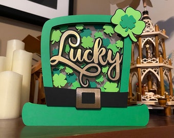 Layered Lucky Shamrock, SVG, Layered St. Patricks Design, Clover Papercraft, 3D Shamrock, Cricut St. Patricks Decor, Layered Lucky Hat