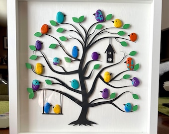 Family Tree SVG, Digital Download, Family Tree, Birds in Tree Pebble Art SVG, Tree For Art Projects, Layered Tree Svg