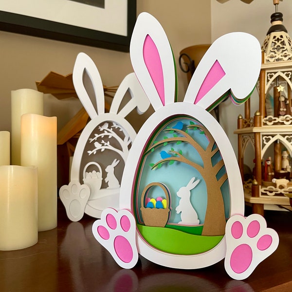 Layered Easter Bunny Egg SVG, Layered Easter Design, Easter Papercraft, 3D Easter Egg, Cricut Easter Design, Easter Egg With Bunny Ears
