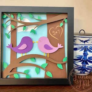 Warstwowe pudełko cieni Love Birds SVG, Pudełko cieni Sweetheart SVG, Pudełko cieni Cricut, Pudełko cieni Valentine Paper Craft, Pudełko cieni Cricut Paper Craft
