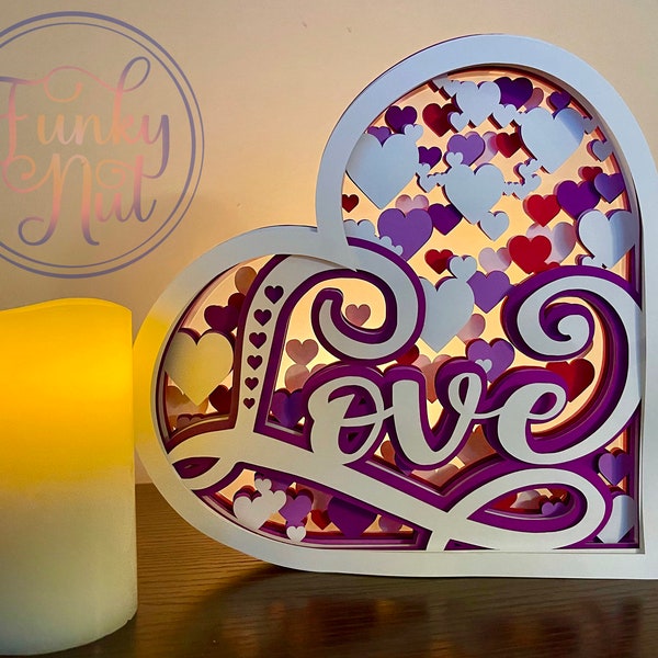 Luminaire coeur en couches, Superposition de la Saint-Valentin SVG, Papercraft de la Saint-Valentin, Coeur en couches 3D, Boîte d'ombre de la Saint-Valentin, SVG en couches, Cricut vacances Svg