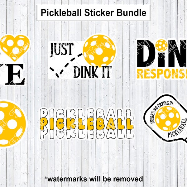 Pickleball Printable Sticker Bundle, Print and Cut PNG Files, Set of 6 Designs, Funny Pickleball, Cricut Print Then Cut, Digital Download
