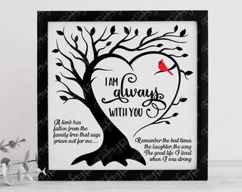 Cardinal Memorial Tree SVG, PNG, I am Always with You, Heart Tree Silhouette, Red Cardinal Tree, Memorial Gift, Family Loss, Cricut Cut File