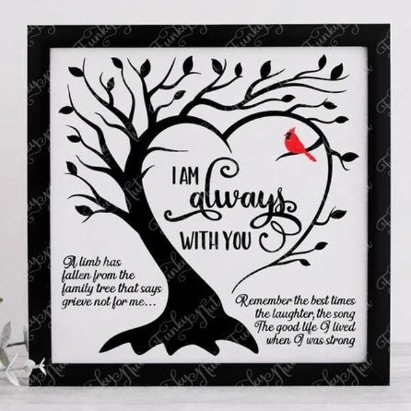 Cardinal Memorial Tree SVG, PNG, I am Always with You, Heart Tree Silhouette, Red Cardinal Tree, Memorial Gift, Family Loss, Cricut Cut File