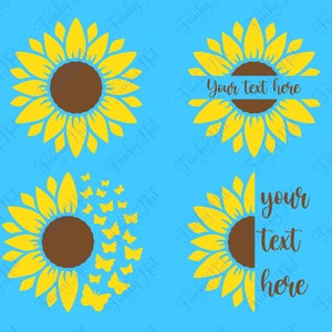 Paquete de girasol, SVG, PNG, EPS, personaliza tu girasol, conjunto de girasoles, mariposas de girasol