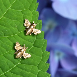 Little Gold Bee Earrings, Honeybee Studs, Bug Earrings, BumbleBee Post Earrings, Tiny Bee Gold Earrings, Handcrafted Jewelry