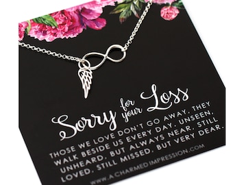 Angel Wing Infinity Necklace - Sorry for Your Loss Gift - Miscarriage Necklace - Memorial Keepsake - Grief Necklace - Sympathy Gift