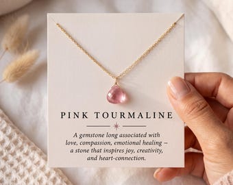 Pink Tourmaline Necklace | October Birthstone Necklace | Teardrop Pendant | Sterling Silver / 14k Gold Filled Chain | Christmas Gift for Her