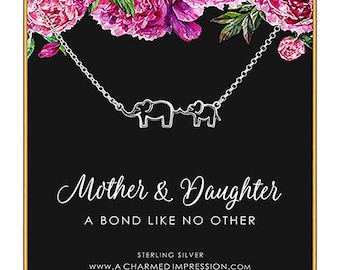 Mother and Daughter Necklace • Gift for Mom Daughter • Sterling Silver Elephant Necklace • Mother Elephant with Baby • Daughter