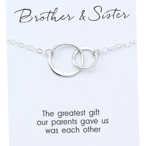 Bruder & Schwester Halskette • Sterling Silber • Zwei verbundene Kreise • Bedeutungsvolle Karte • Liebe und Freundschaft • Klassisch Einfach