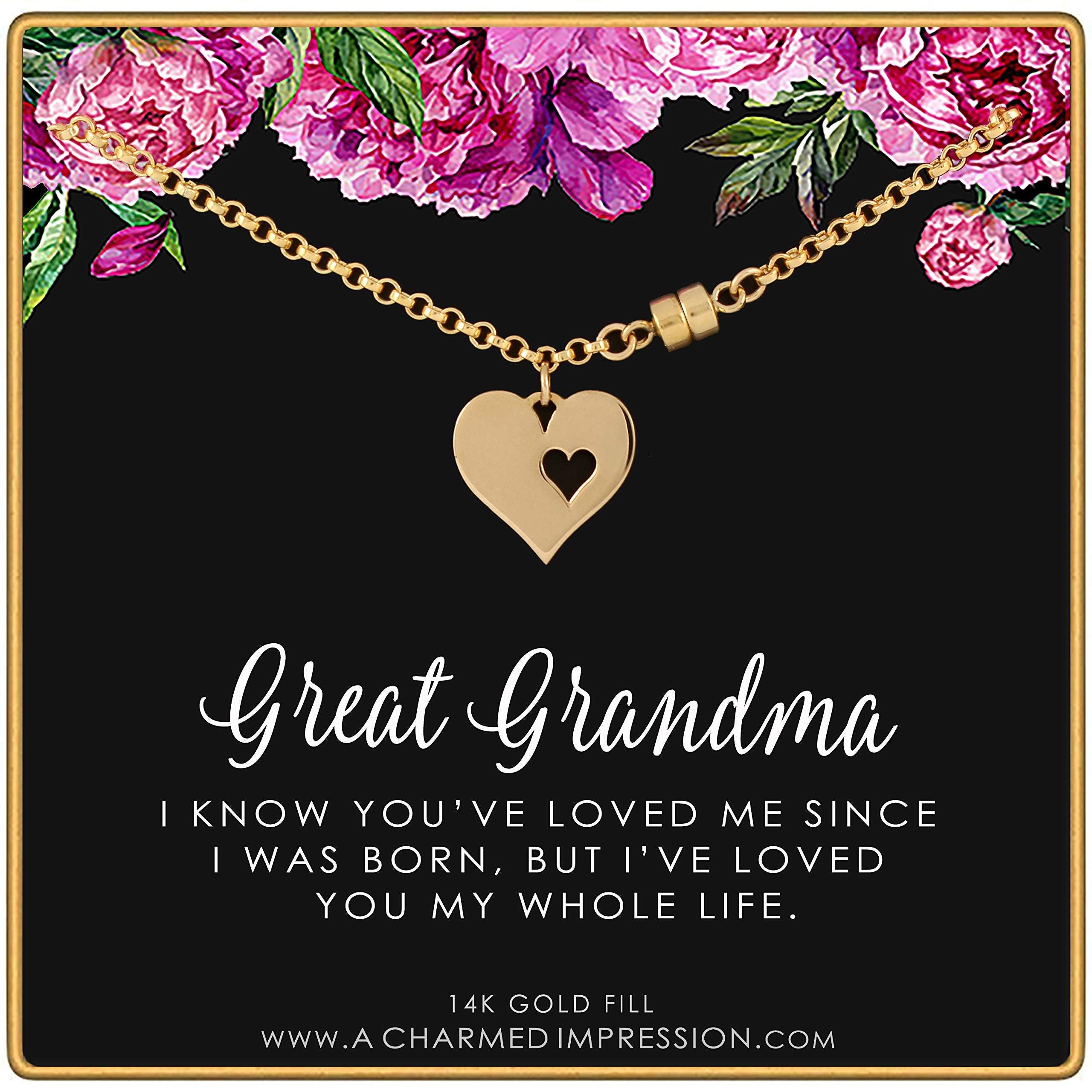 Great Grandma Jewelry • Great Grandmother Gifts • 14k Gold Bracelet • Gold Heart with Heart Cutout Charm • Magnetic Clasp •
