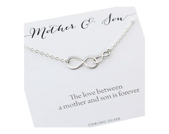 Gifts for Mom - Mother and Son Necklace - Boy Mom Gift - Double Infinity Charm - Infinite Love Jewelry - Sterling Silver - Adjustable Length