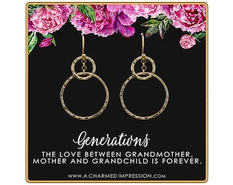 Three Generations Earrings • Best Grandma Gifts • Grandmother, Mother, Grandchild Gifts for Mothers Day Jewelry Birthday • Hammered