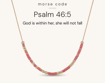 Psalm 46:5 Morse Code Necklace | God Is Within Her She Will Not Fall | Christian Jewelry | Faith Gift for Women | Strength Gift for Her