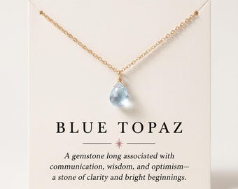 Blue Topaz Necklace | December Birthstone Necklace | Blue Topaz Pendant | Sterling Silver / 14k Gold Filled Chain | Christmas Gift for Her