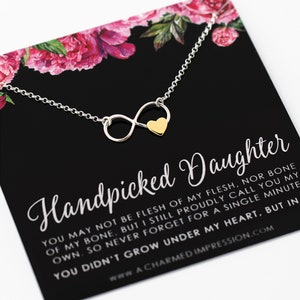 Handpicked Daughter • Gift for Stepdaughter • Sterling Silver Necklace • Infinite Love • Bonus Daughter • Infinity Heart • Adopted Child