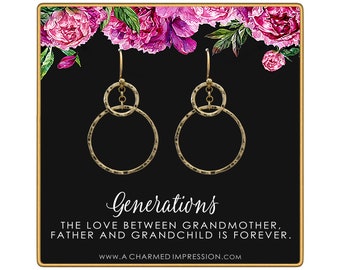 Three Generations Earrings • Best Grandma Gifts • Grandmother, Father, Grandchild Gifts for Mothers Day Jewelry Birthday • Hammered